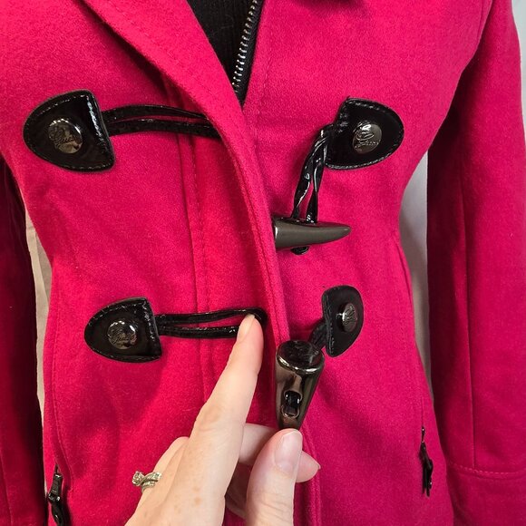 Guess Womens Hooded Lined Wool Blend Coat Zip/Toggle Close Fuchsia Size S NWOT - Picture 5 of 14